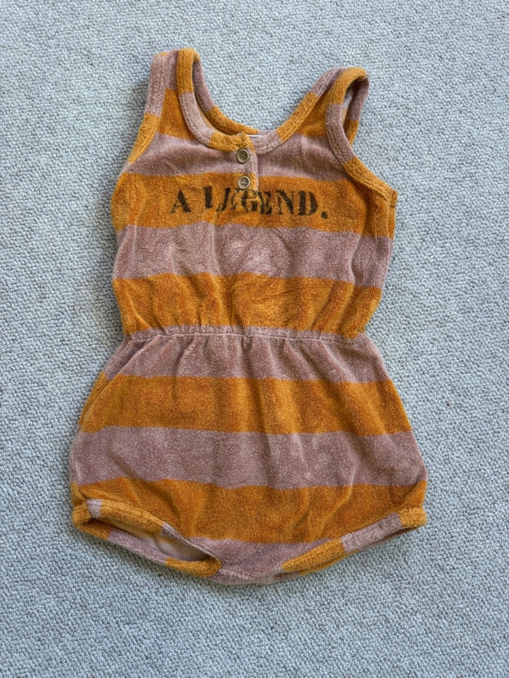 Bobo Choses Striped Terry One-Piece in Mustard and Dusty Pink